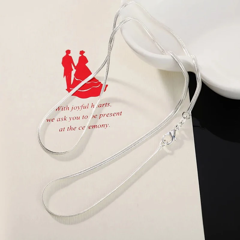 925 Sterling Silver Necklace 2MM Charms Wedding Party Flat Snake Chain for Women Men Fashion Fit Pendant 16-30inches silver necklace