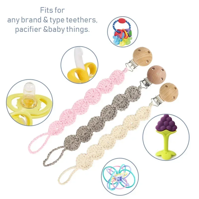 Pacifier Clip Vintage Simple Crochet Baby Cotton Tassel Pacifier Chain for Newborn Teething Soother Chew Dummy Clips Hand Made