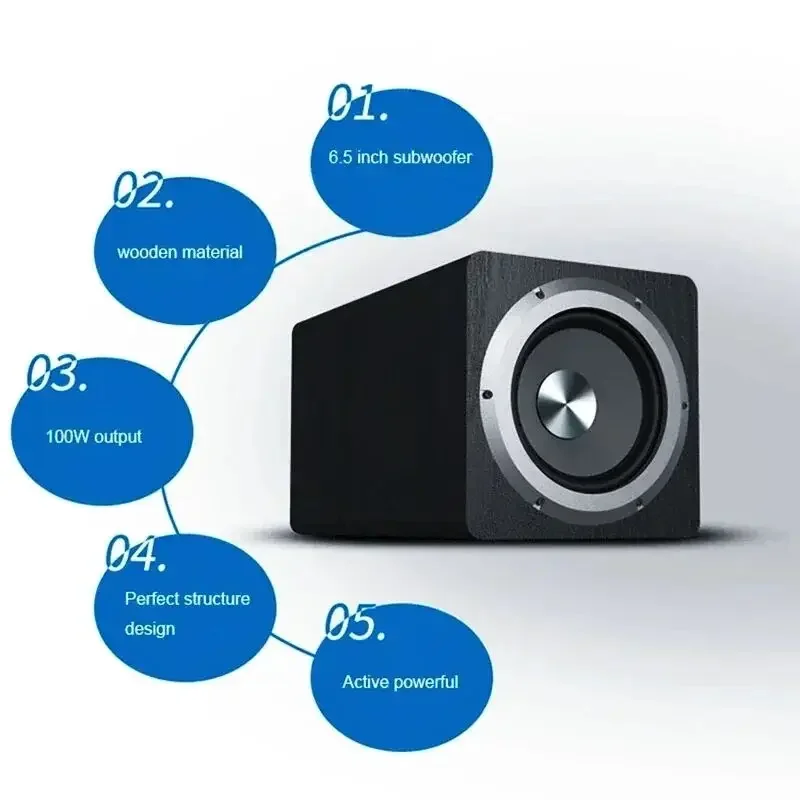 IBASS Home Theater 6.5-inch Active Subwoofer 100W High-power Super-Pure Bass Wooden Subwoofer Support Audio Input Sound System