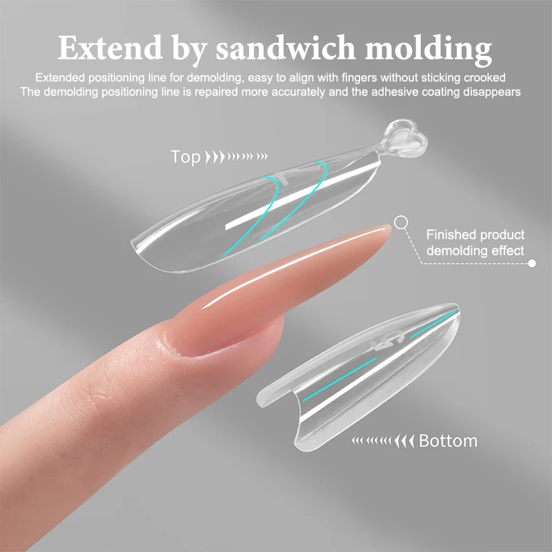 Sandwich Dual-Nagelformen 60 Stück 15 Größen Schnelle Verlängerungen - Dual-Formen T-förmige Ellipsen-Maniküre-Formen Obere Form Untere Form 3D – Detail 7
