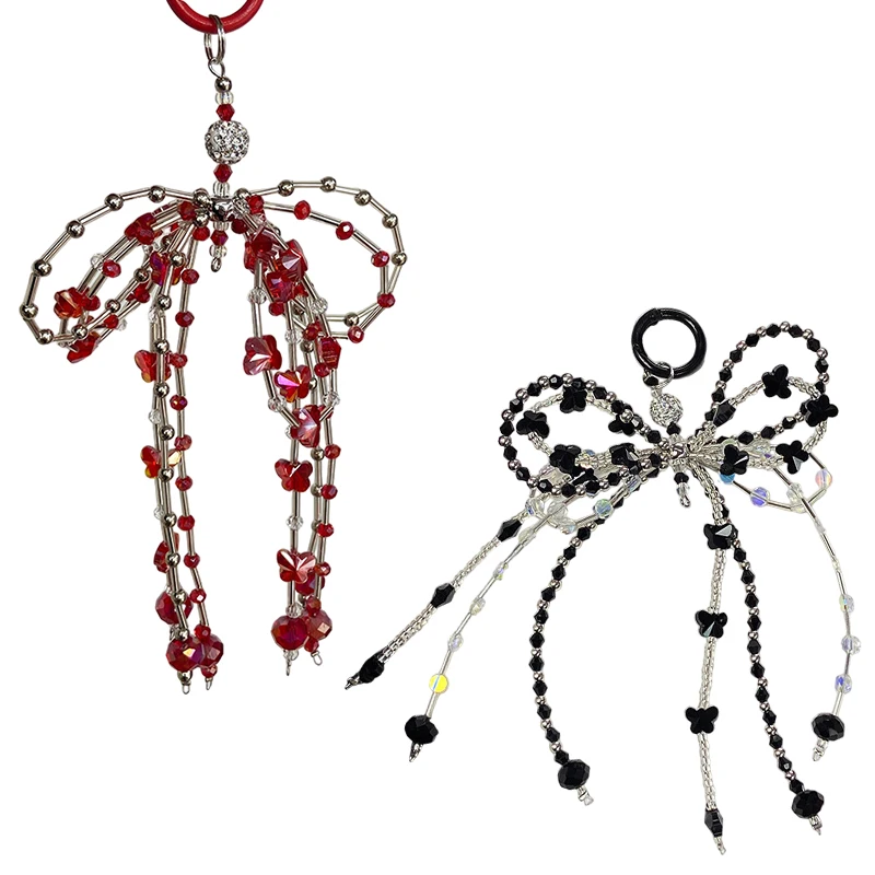 Y2k Glitter Bling Bogen Perlen Schlüssel ring koreanische Bowknot Telefon kette Schlüssel bund ästhetische Schlüssel ring Tasche Anhänger Kopfhörer Kamera Charms – Detail 13