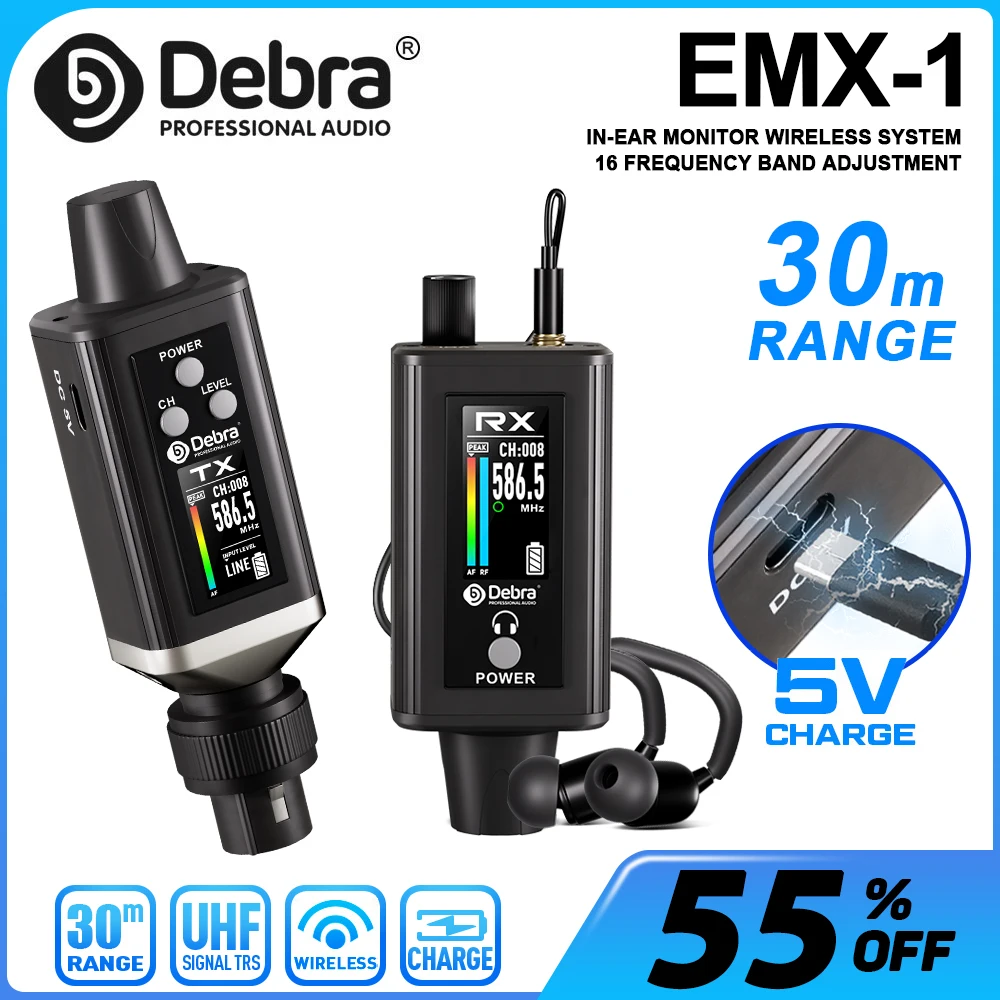 IKGE EMX-1 In-Ear Wireless Monitor System Wireless IEM System UHF 30m Transmission Distance for Stage Performance Band
