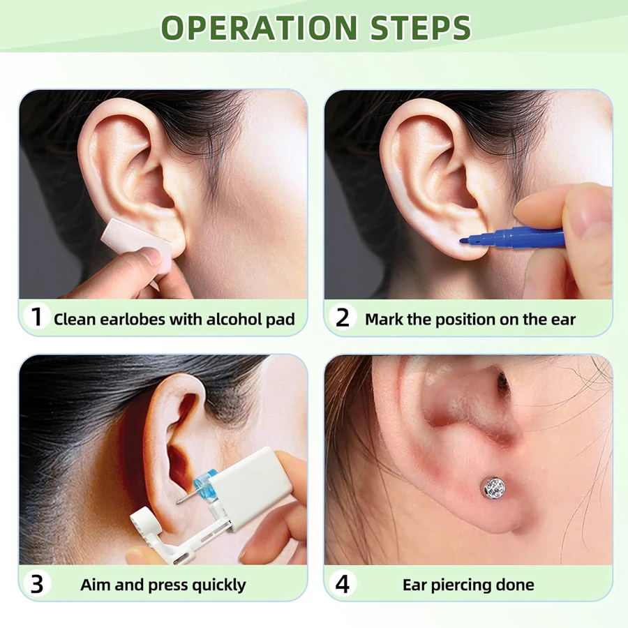Disposable Ear Piercing Gun Built-in Earrings Studs-Safety Self Ear Piercing Tools Set 6pcs