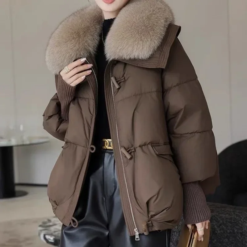 New Winter Warm Goose Down Jackets Natural Real Fox Fur Collar Puffer Jackets Women Thick Female Streetwear Coats
