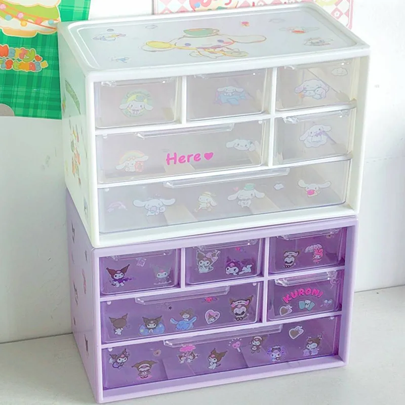 

Kawaii Sanrio Kuromi Cinnamoroll Desktop Storage Box Transparent Cartoon My Melody Handbook Stationery Sundries Box Toys for Kid