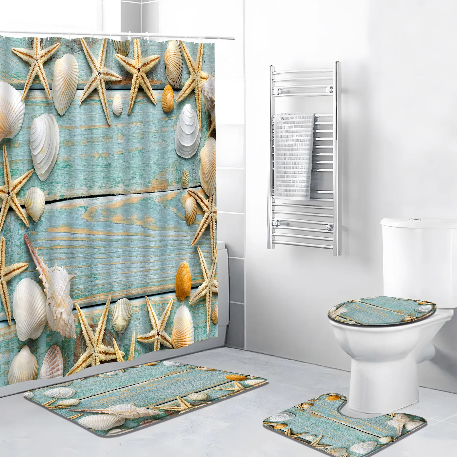 rideau-de-douche-en-forme-de-coquillages-4-pieces-ensemble-bord-de-mer-plage-etoile-de-mer-tableau-bleu-paysage-hodecor-polymeres-de-bain-housse-de-toilette