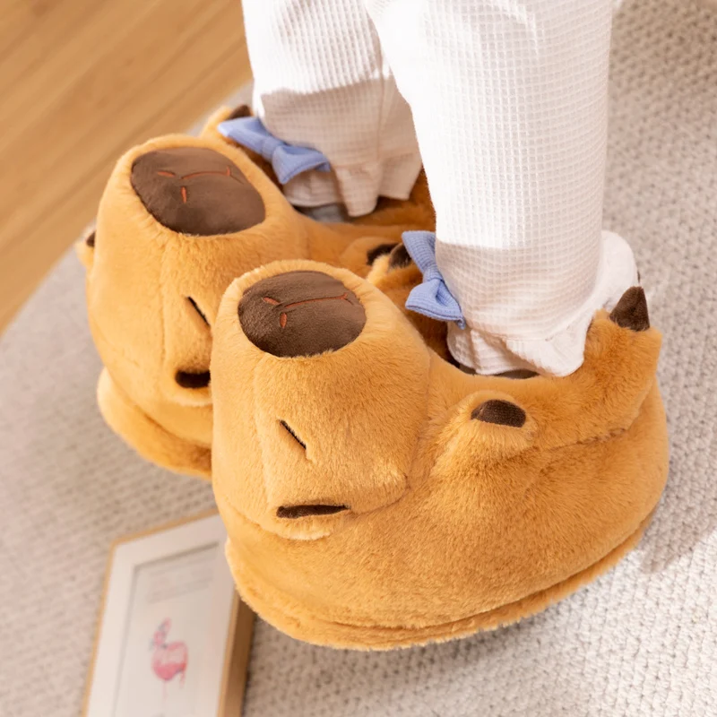 Pantofole capibara in peluche Pantofole con punta chiusa Scarpe da casa slip-on carine Comode scarpe da passeggio pelose antiscivolo per camera da letto interna  322