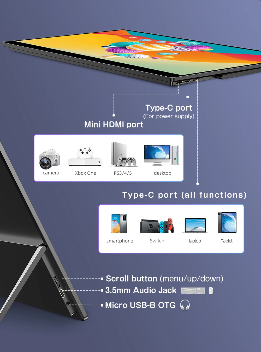 UPERFECT 17.3 ġ FHD ޴  ġ ũ, ͸ CŸ USB HDMI ȣȯ ̹ ÷, Ʈ PC Xbox ġ