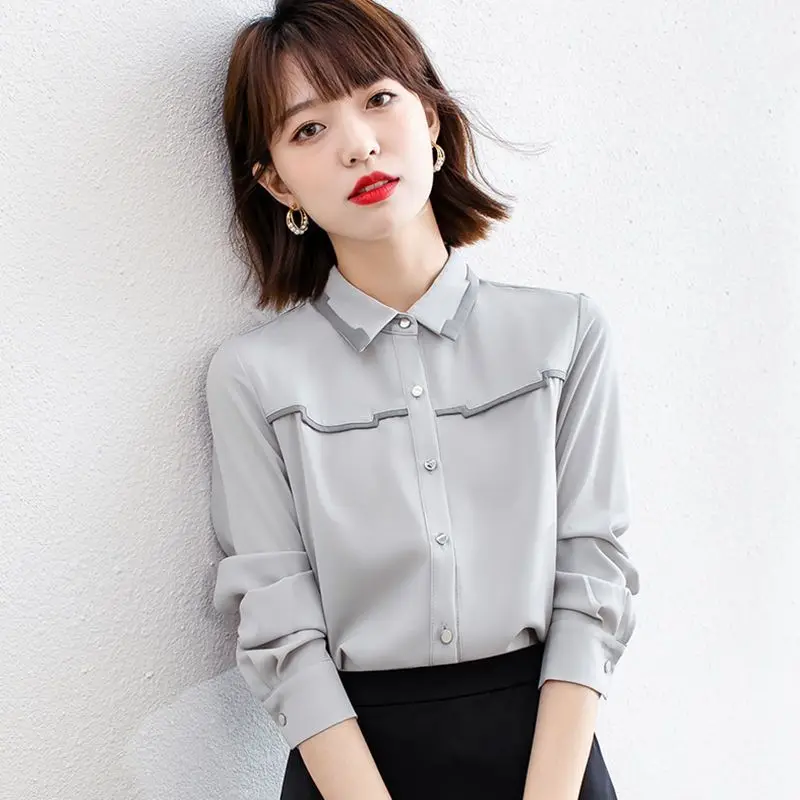 

2024 Women Spring Autumn Clothes New Lapel Chiffon Shirts Female Solid Color Loose Shirt Ladies Long Sleeve Casual Blouses J370