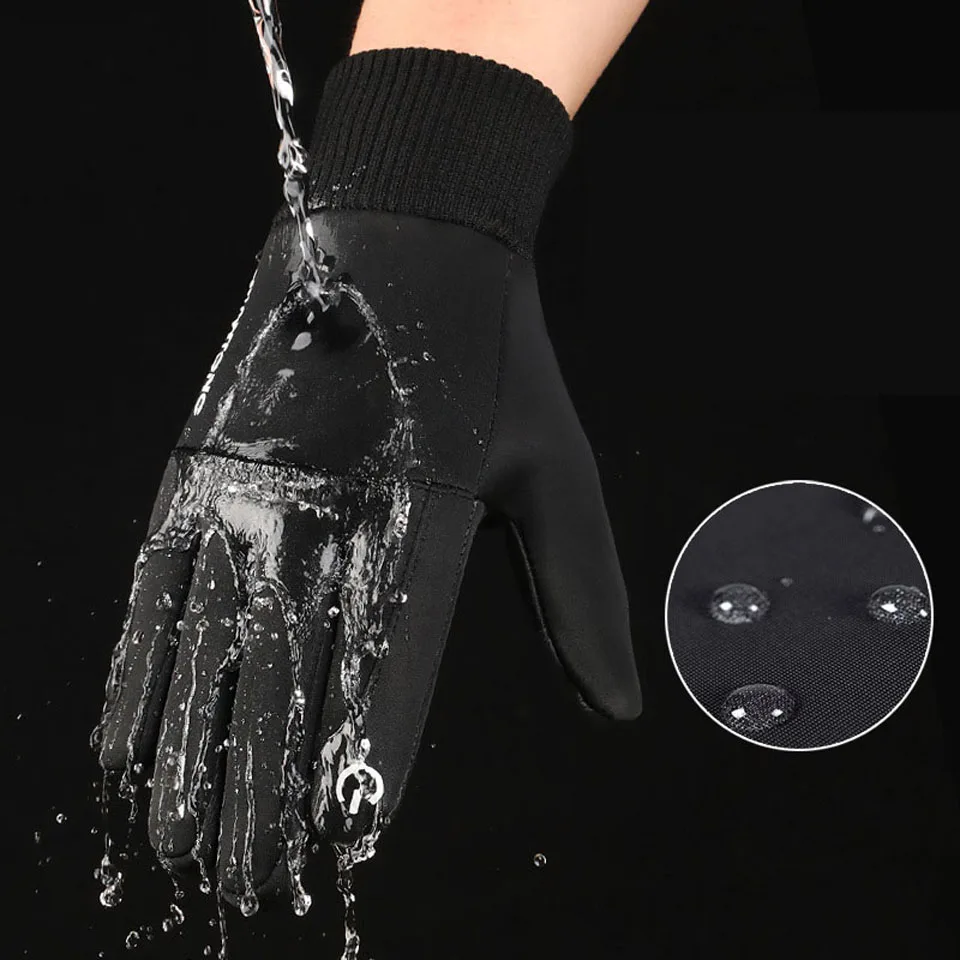 WALK FISH Fleece Fishing Gloves Non-slip Thermal Touch Screen Windproof Waterproof Men Running Skiing Bicycle Motorcycle Gloves