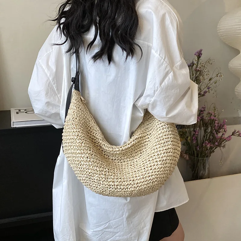 Wald Lazy Style Umhängetasche Bohemian Handmade Grass Woven Bag Freizeit Urlaub Strand Damen Woven Dumpling Bun