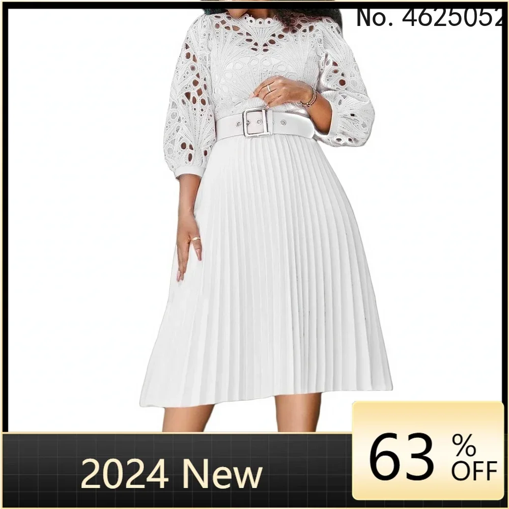 

Sexy Lace Hollow Out African Dresses for Women 2023 Summer Clothes Long Pleat Dress Party White Black Elegant Robe Longue Femme