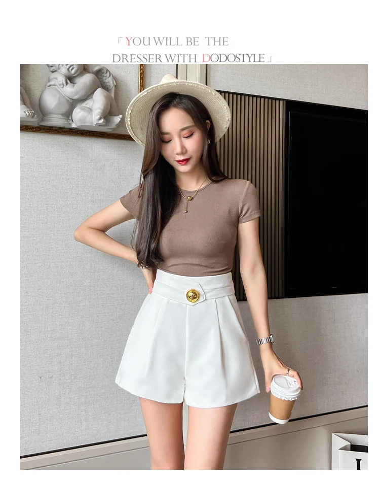 Summer Suit Shorts Women 2022 Spring Big Button Irregular High Waist Short Femme Fashion Wide Leg Shorts Feminino Women Clothing short shorts