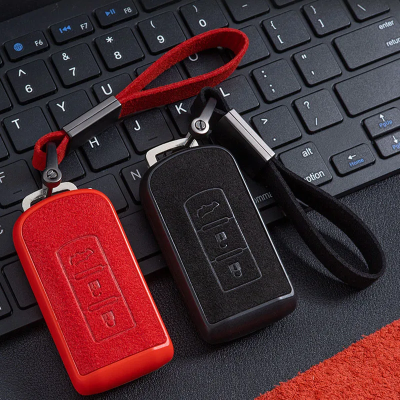 

Suede Leather TPU Car Remote Key Case Cover Shell Fob For Mitsubishi Outlander ASX Pajero LANCER Sport Eclipse Cross Accessories
