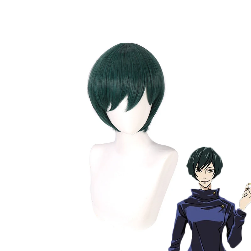 

Anime Jujutsu Kaisen Zenin Mai Wig Cosplay Costume Dark Green Short Heat Resistant Synthetic Hair Women Halloween Party Wigs