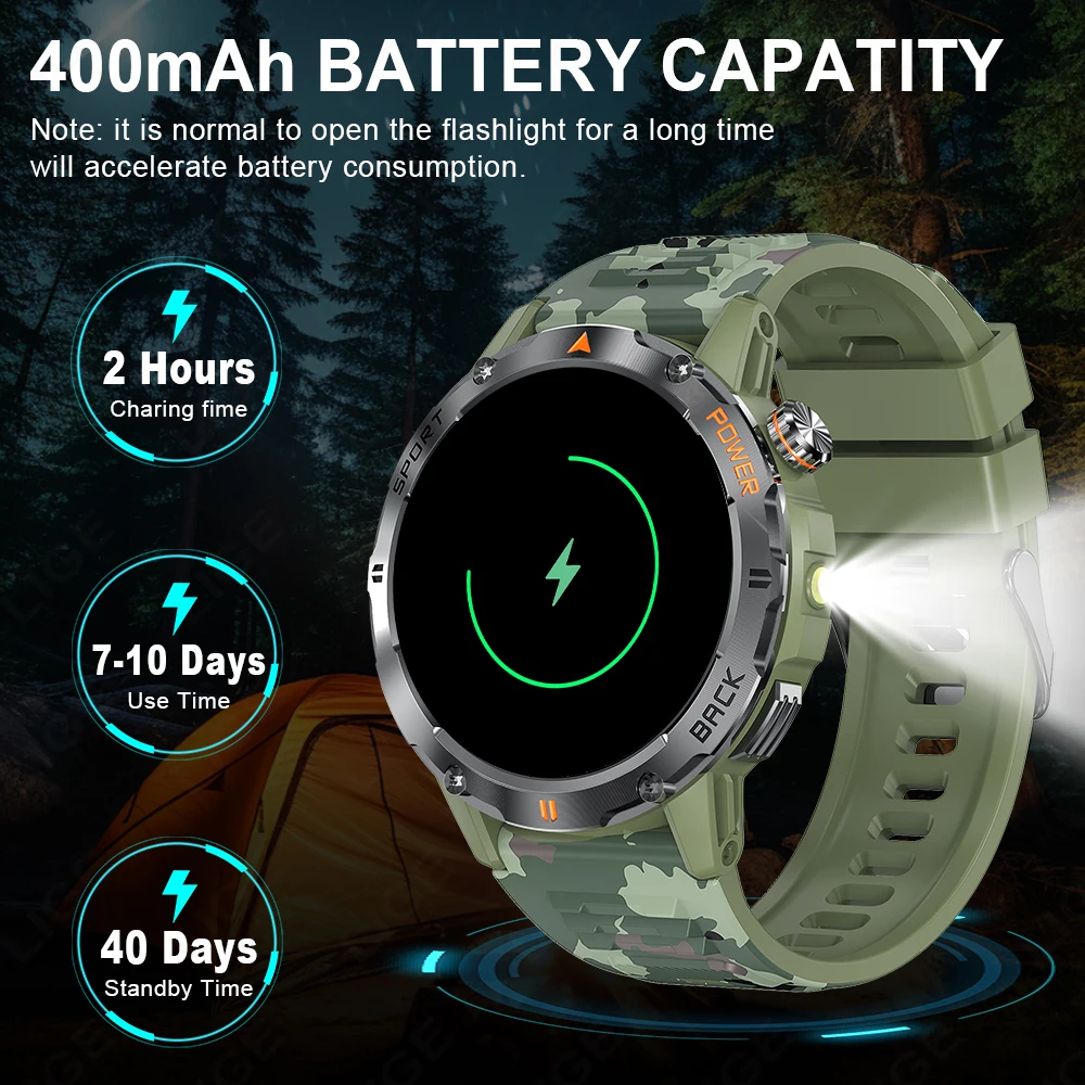 LIGE Smart Watch Man Compass Military Waterproof Watches Men Bluetooth Call Outdoor Sports Bracelet Smartwatch For Android iOS