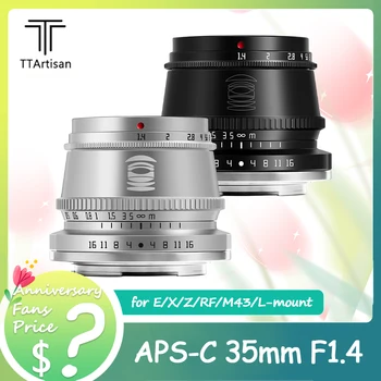 TTArtisan APS-C 프레임 휴대용 카메라 렌즈, 소니 E 니콘 Z 후지필름 마운트, 스튜디오 사진 촬영용, 대구경, MF 35mm F1.4