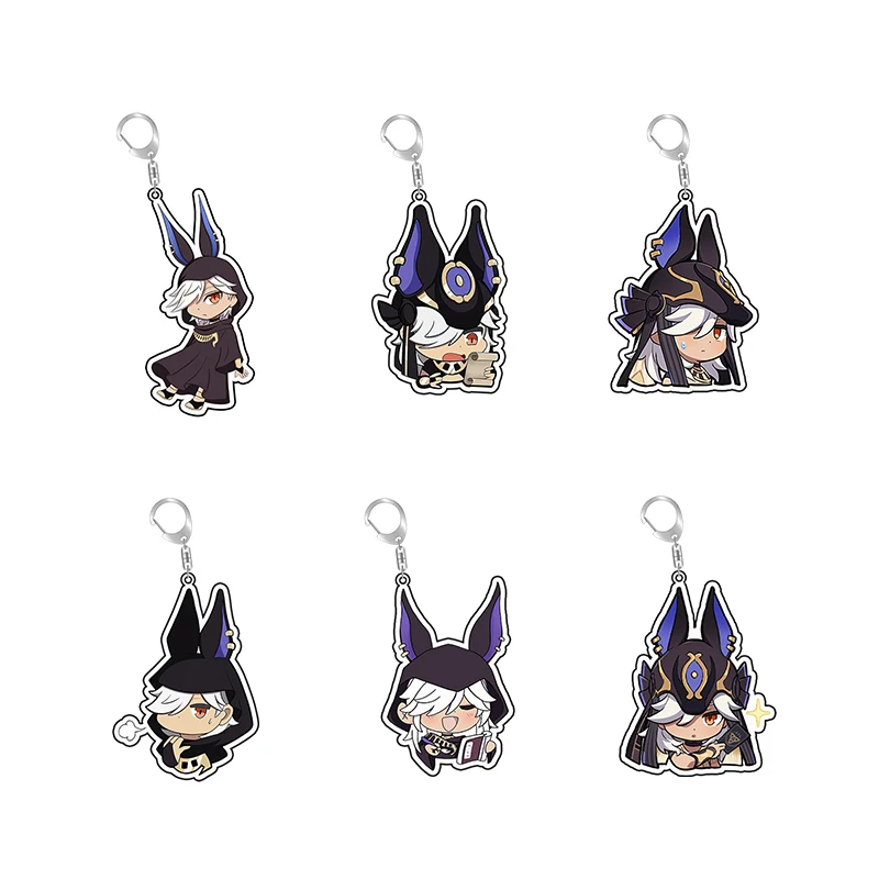 

Милый мультяшный брелок для ключей Genshin с фигуркой удара, персонализированная фигурка цино, двусторонний мультяшный акриловый брелок с боковым принтом