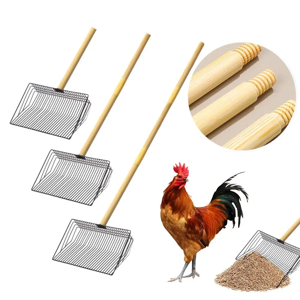 Large Metal Icken Poop Scooper 3-in-1 Detaable Coop Wooden Handle 20 Ines Tool Tool 42 To Cleaning Steel F9r7