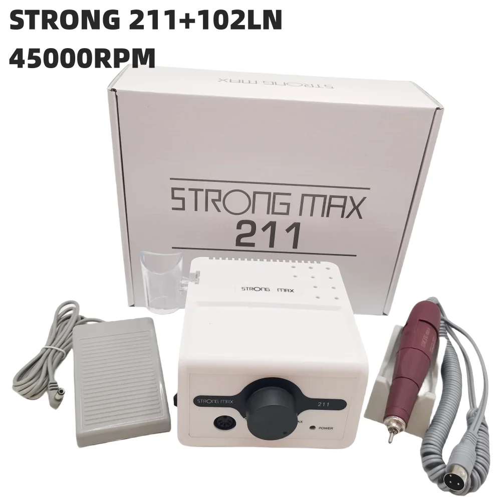 65W Nail Drill Strong 211 Manicure Machine Pedicure Tool 45K STRONG 210 102L 120II H37L1 Marathon Handpiece Nail File Equipment 4