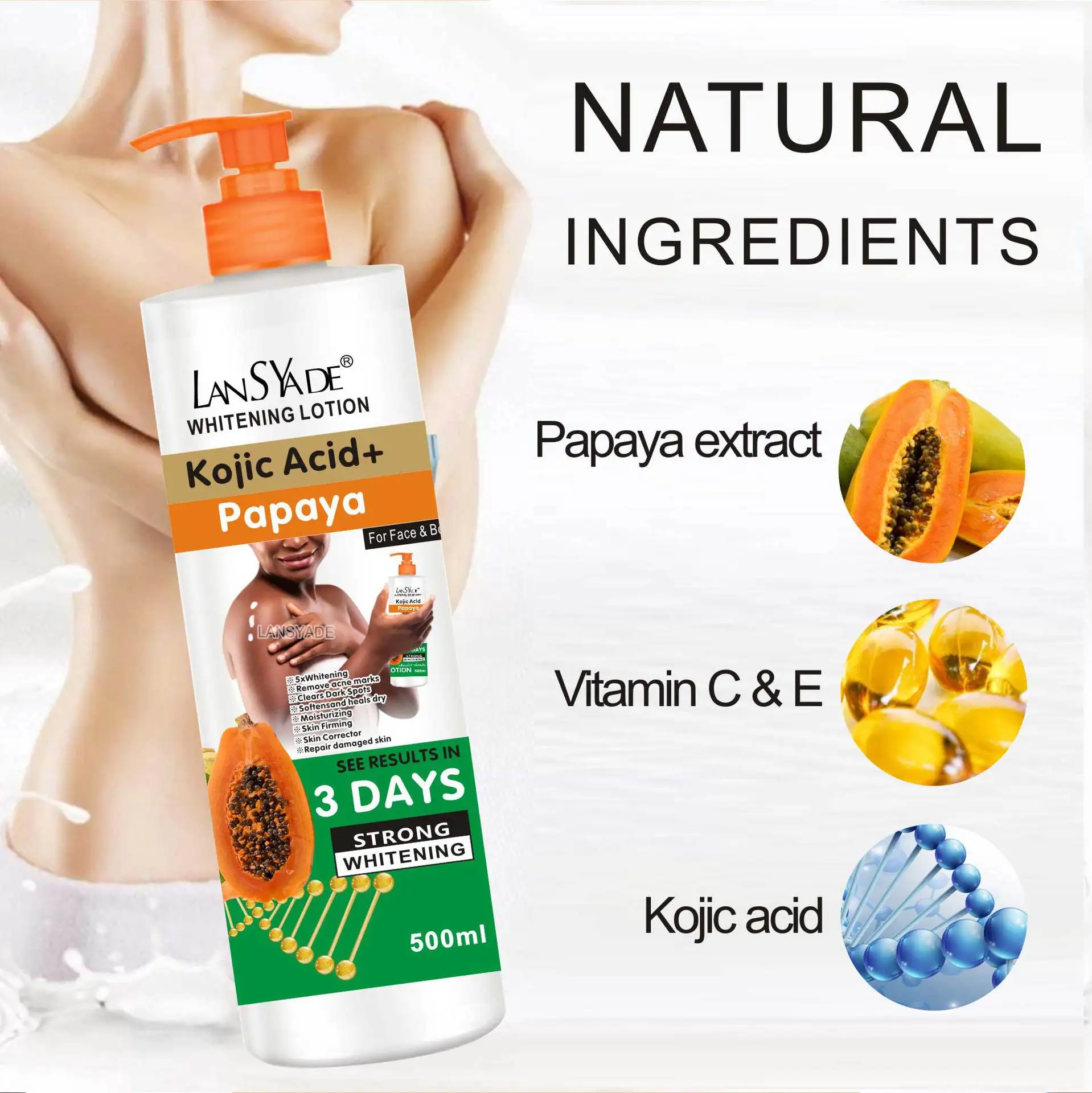 500ml Papaya Body Lotion Moisturizes The Body Skin Massage Essence, Making The Skin Smooth and Improving Roughness 4