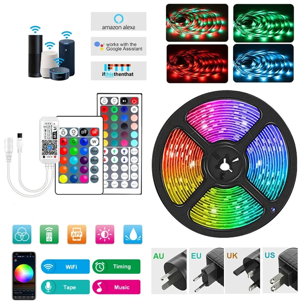 

Smart Home Alexa Luces LED Light RGB 5050 12V Decorative Living Room Light with Wifi/24 Keys/APP Control Fita LED Wall Bedroom