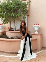 Sexy Contrast Patchwork Sling Dress Women's Sleeveless Backless High Waist Maxi Dresses 2025 Summer Lady Evening Party Club Robe 2