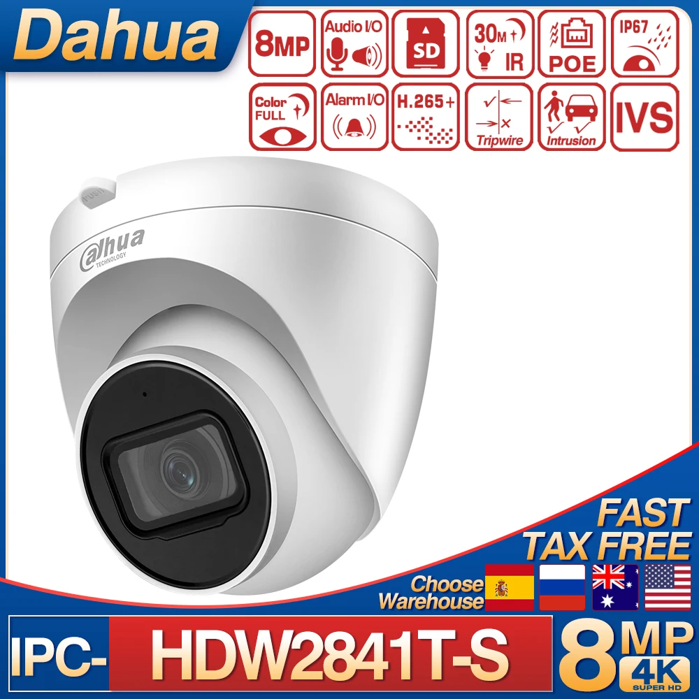 

Original Dahua 4K 8MP IP Camera IPC-HDW2841T-S POE Built-in Mic IR 30M IP67 SMD Plus IVS WDR Starlight WizSense Network Camera