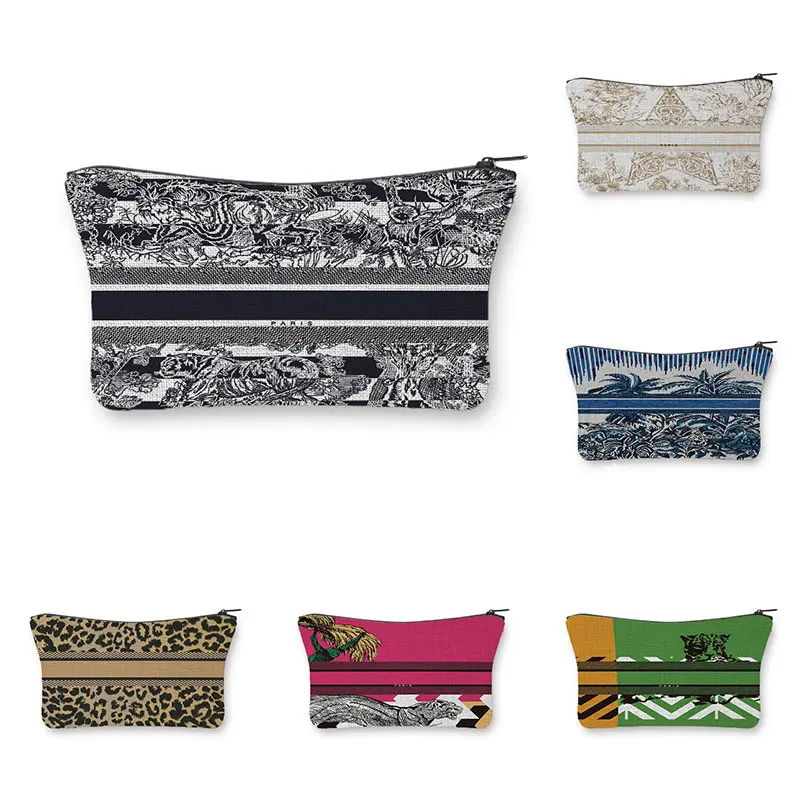 

Retro Print Makeup Bag Fashion Elegant Women Leopard Print Travel Canvas Bags Custom Pattern Cosmetics Organizer Storage Box
