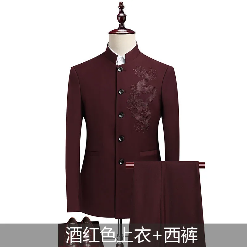 Suit (Blazer+ Pants) Men's Fashion Gentleman Business Outdoor Standing Collar Gentleman Wedding Work Slim Casual MAO Suit
