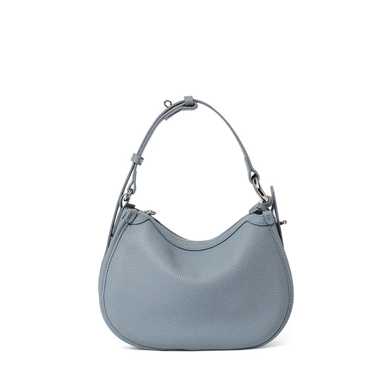 The First Layer of Cowhide Underarm Shoulder Bag 2026 New Niche Design Minimalist Blue Fashion Soft Leather Hand Saddle Bag 2