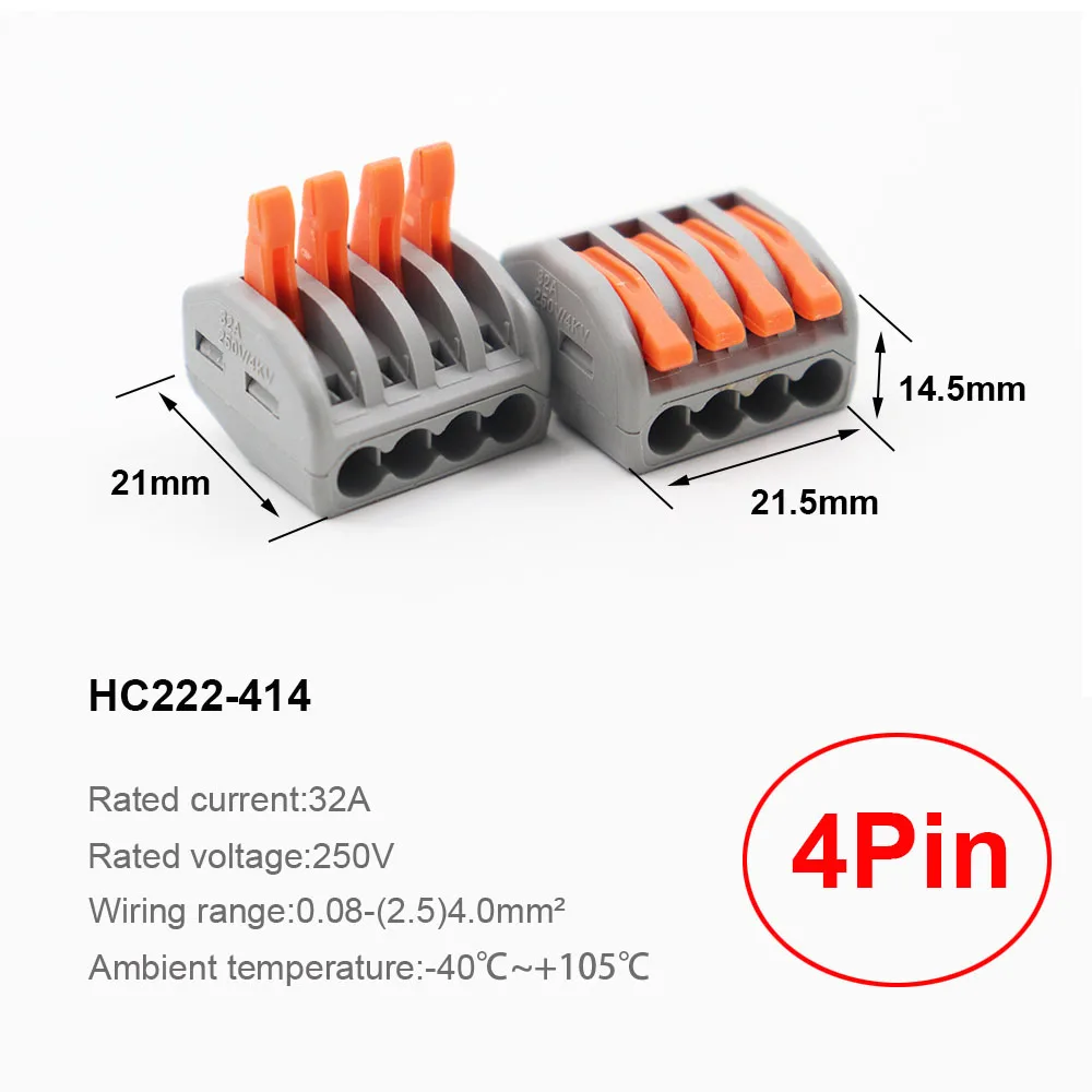 thumbnail image 1 of Mini conector de Cable de cableado rápido, bloque de terminales de inicio Push-in, divisor compacto Universal HC222-412/413/414/415/418, 5/10/20/100 Uds., 1 of 5