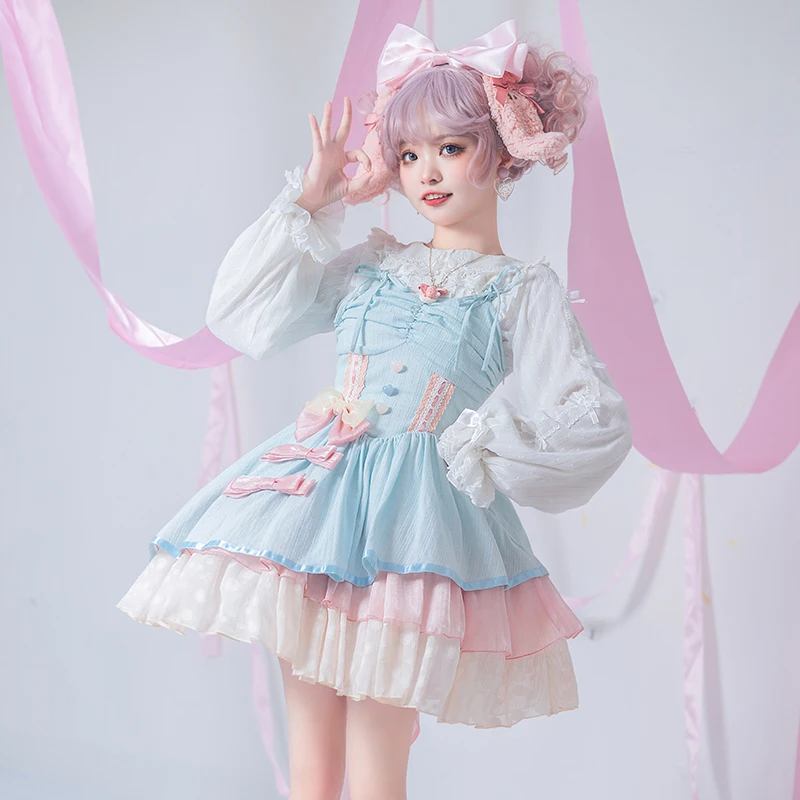 Sweet Cute Lolita Jsk Dresss Kawaii Style Pretty Girls Big Bow Trailed  Lolitas Dresses Japanese Tea Party Lolita Fashion - AliExpress