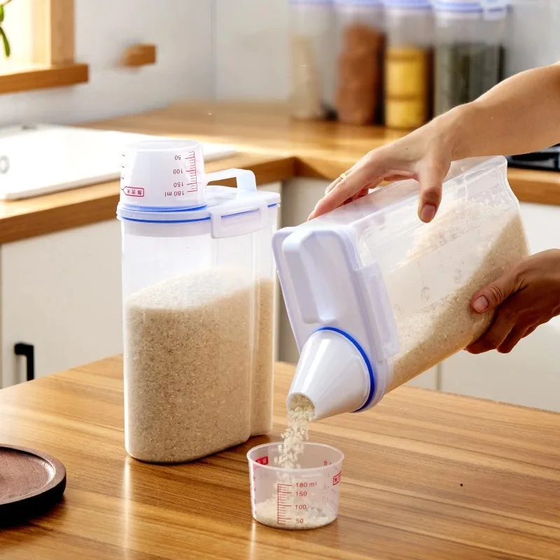 Rice And Grains Food Storage Canister With Measuring Cup 1pc Kitchen Moisture-proof