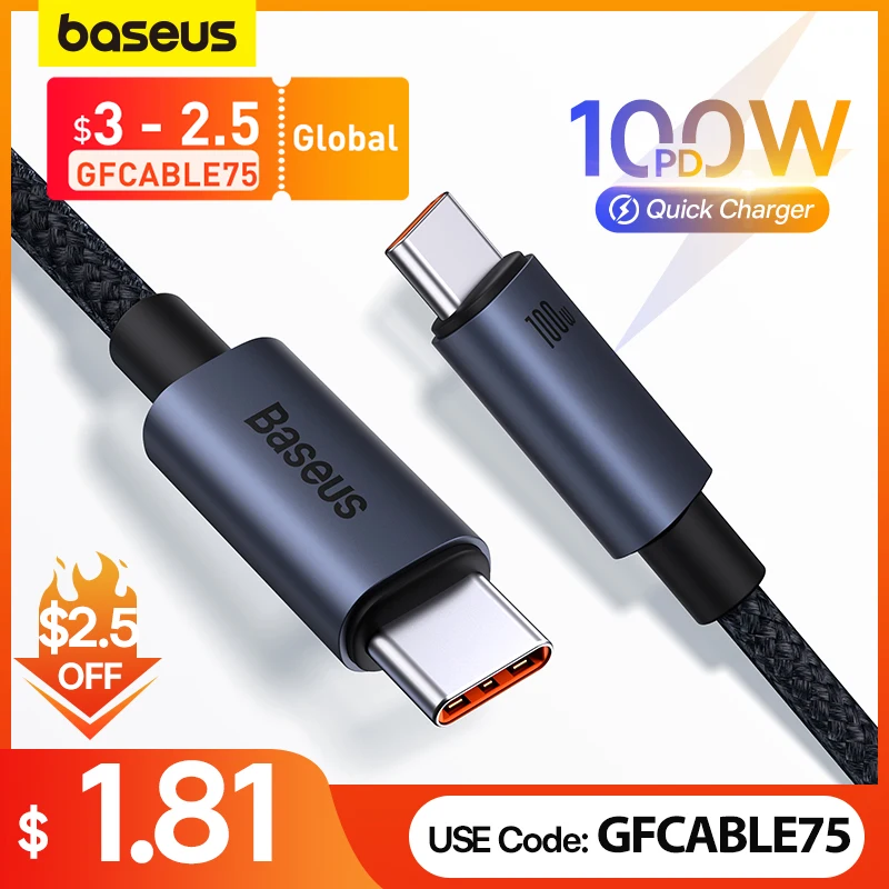 Baseus USB Cable PD 100W USB C to Type C za $2.79 / ~12zł