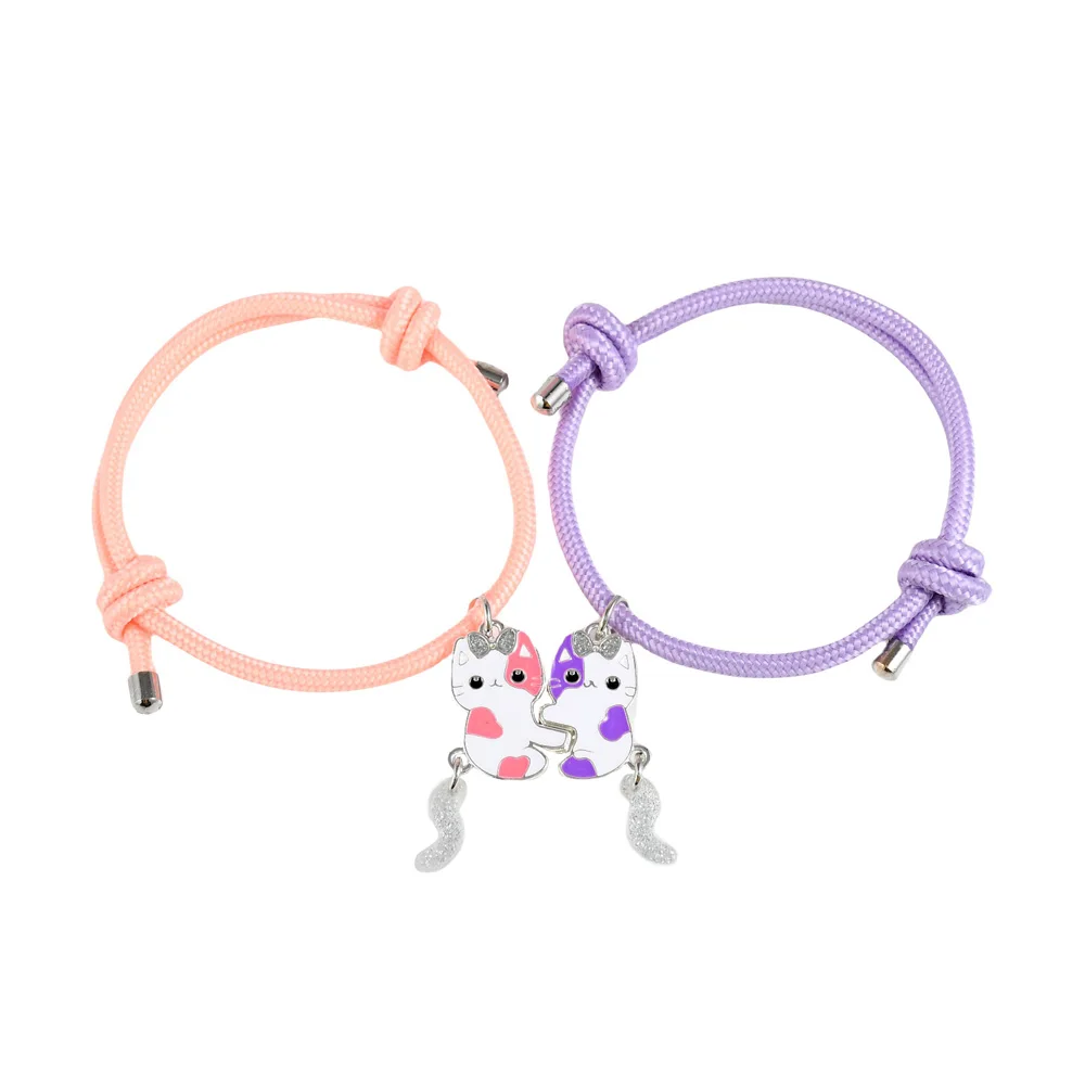 Lovecryst 2Pcs/set Cartoon Cats Alloy Best Friend Bracelet for