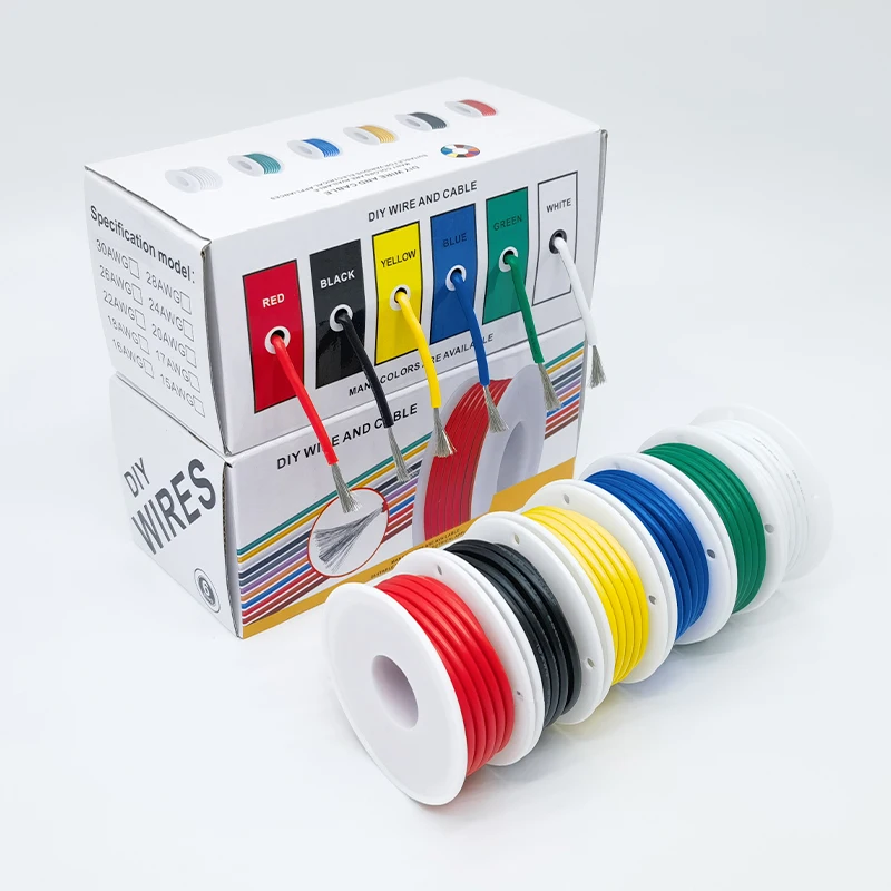 Electrical Wire 6 Colors Silicone Tinned Copper Cable 16-30AWG Stranded
