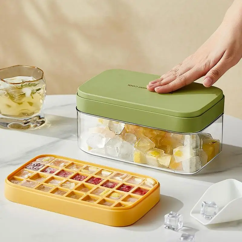 Cook with Color Ice Cube Tray with Lid and Bin - Easy Release Ice Container  for Freezer