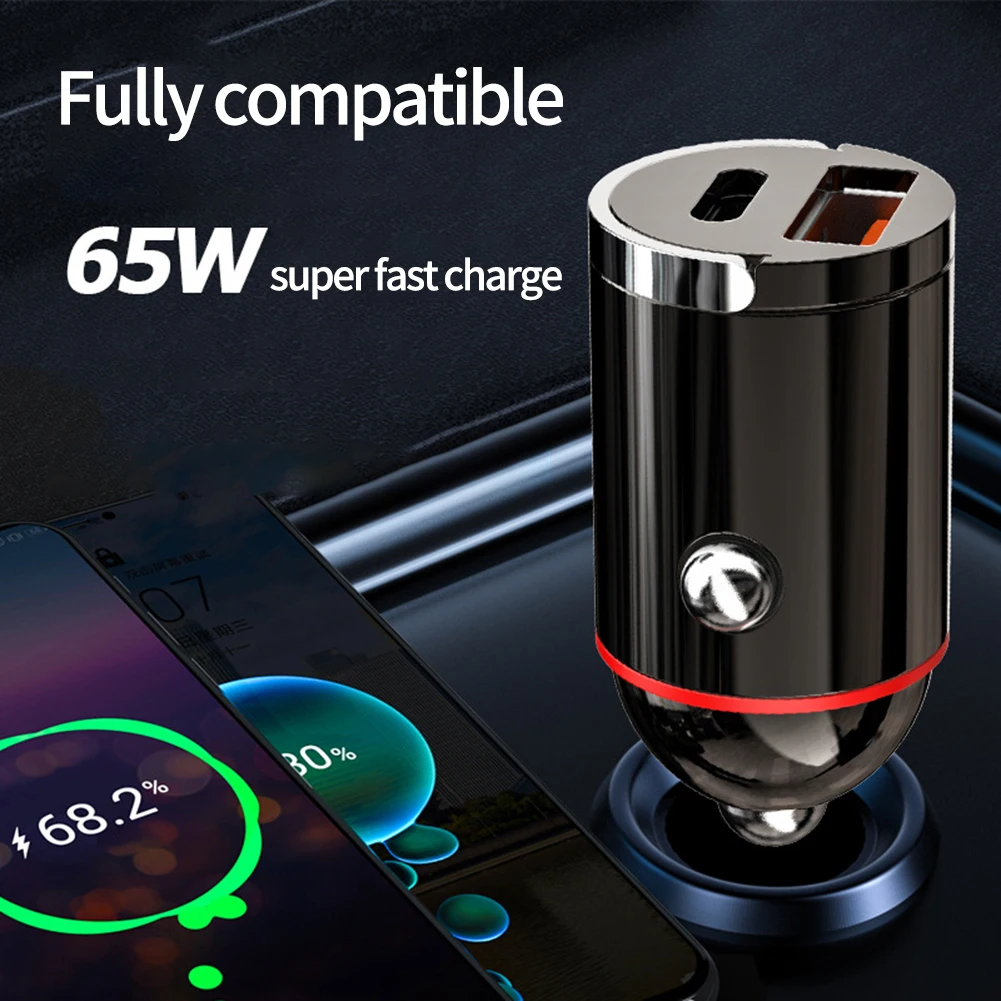 1pc Car Charger Mini Dual USB QC3.0 PD Car Phone Charger 65W Fast Charge Adapter Accessories TYPE-C: PD65W DC12V-24V