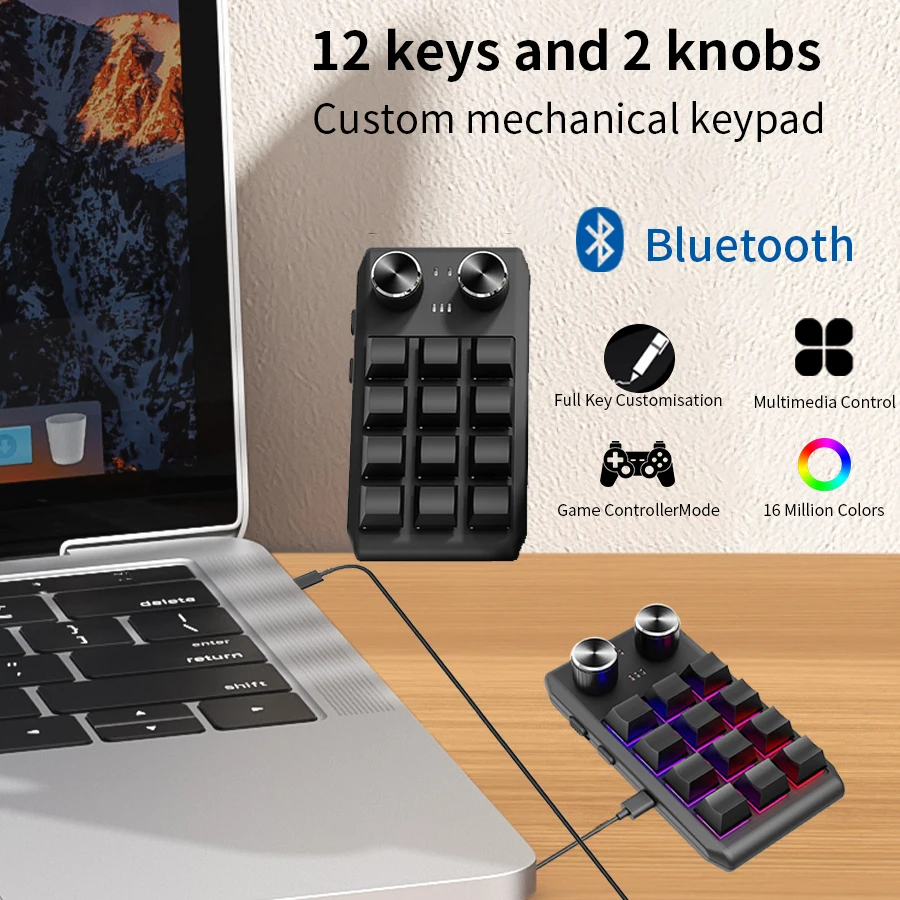 Enhanced RGB Mechanical Macro Pad - 12 Keys & Dual Knobs for Gaming & Custom Programming