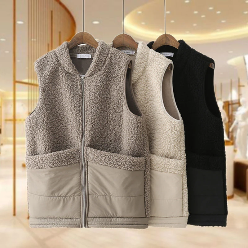 XL-5XL Autumn Winter Women's Lamb Fleece Vest Coat Middle Old Age New Top Large Size Thickened Warm Sleeveless Jacket Tank Top lamb fleece hoodie new suit middle aged dad sportswear loose men old winter thick warm coat