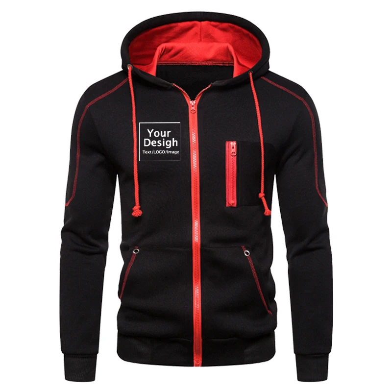 Fashion Personalized Hoodies Men Casual Custom Logo Zipper Jacket Fleece Warm Sweatshirts High Quality Hip Hop Coat Sudaderas 2