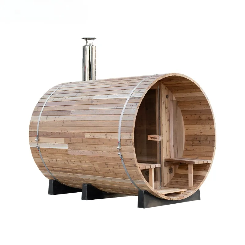 Sauna Tradizionale A Botte Di Cedro Sauna A Vapore All'Aperto A Legna Rotonda Di Alta Qualità Confortevole Singola Sauna