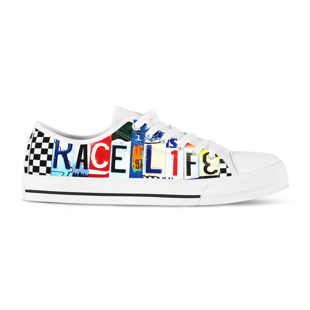 License Plate Racing Girl Women's Fashion Vulcanized Shoes Low Top Canvas Safety Tennis Shoes Comfortable Sneakers