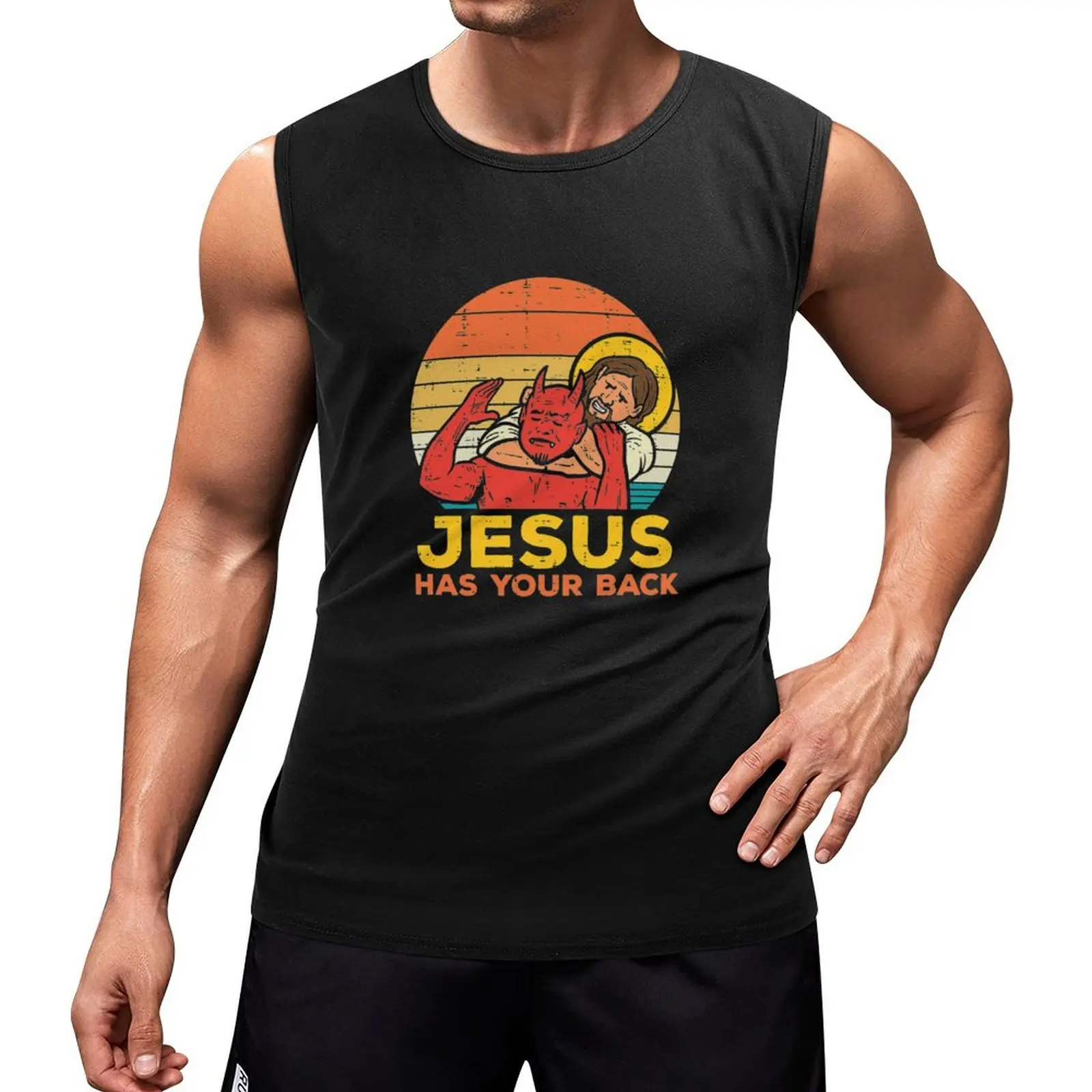 

Jesus Has Your Back Jiu Jitsu Retro Christian Men Tank Top t-shirt for men gym clothes man