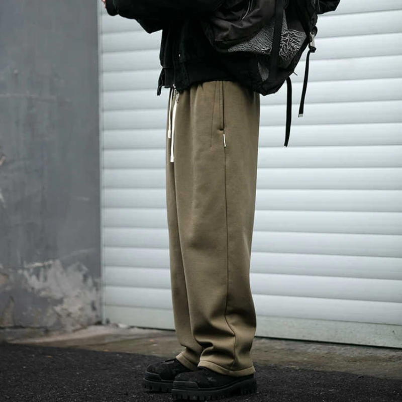 Streetwear Fleece Sweatpants For Men Korean Popular Clothes Autumn Winter Thick Straight Leg Sport Pants Loose Trousers Male