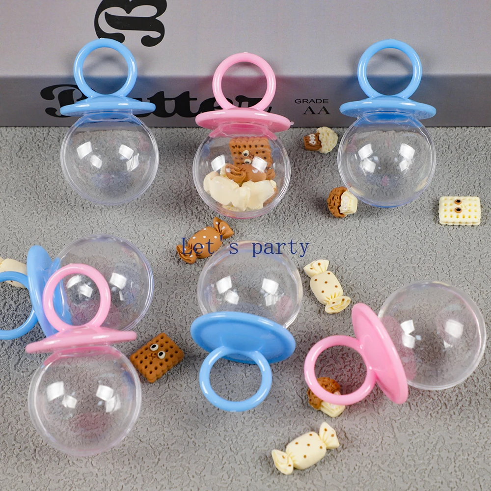 6 Stück transparente Kunststoff-Schnuller-Nippel-Süßigkeitsboxen, Geschenkverpackungsbox für Babyparty, Geschlecht offenbaren, Geburtstagsparty-Dekoration
