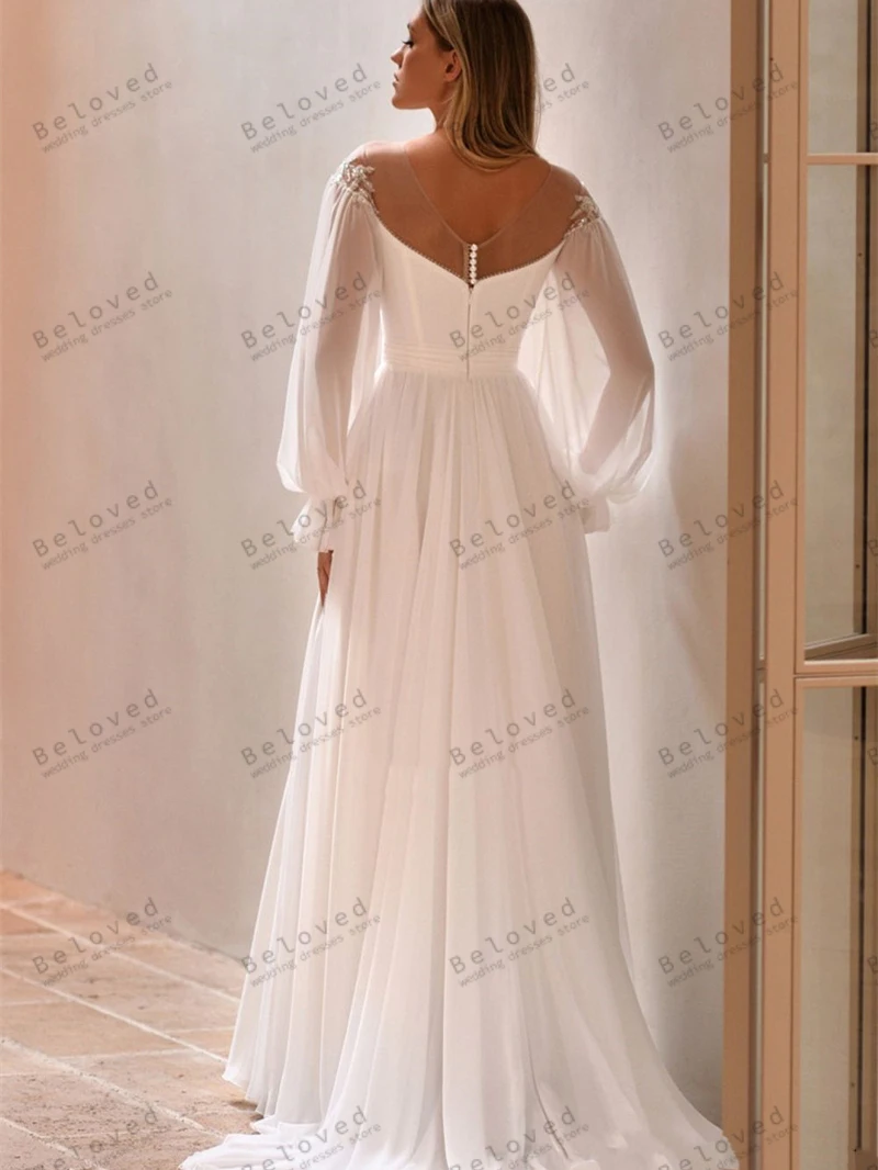 Charming Wedding Dresses Glamorous Bridal Gowns Lace Appliques Long Chiffon Puff Sleeves Robes Vestidos De Novia 2025 Customized 2