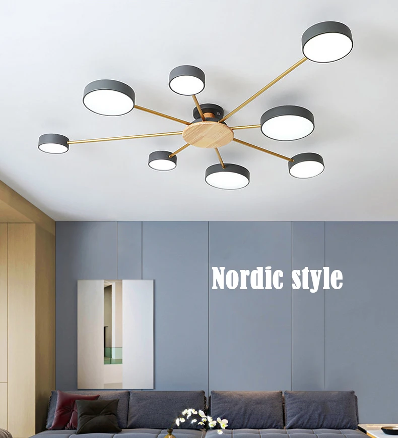 Nordic LED ceiling lamp dining room chandelier living room ceiling chandelier bedroom log lighting villa home decoration lamp adjustable spotlights