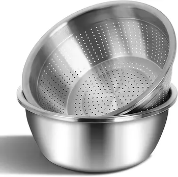 Ciotole per miscelazione in acciaio inossidabile, insalatiera, ciotole in metallo con lavabo con filtro dell'acqua, lavabo in acciaio inossidabile, ciotola lavabile in lavastoviglie 1